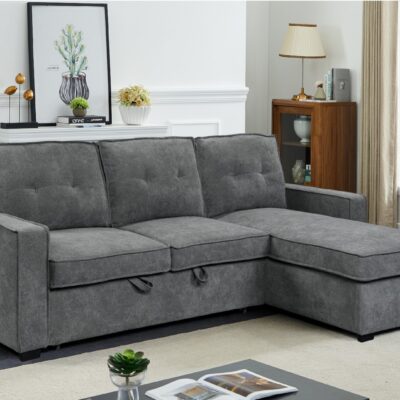 Tiago Γωνιακός καναπές κρεβάτι με αποθηκευτικό χώρο 222x150x94εκ. Γκρι με αναστρέψιμη γωνία