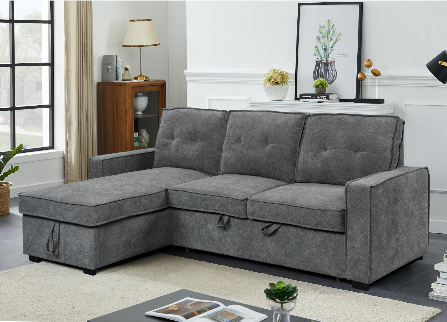 Tiago Γωνιακός καναπές κρεβάτι με αποθηκευτικό χώρο 222x150x94εκ. Γκρι με αναστρέψιμη γωνία - Image 2