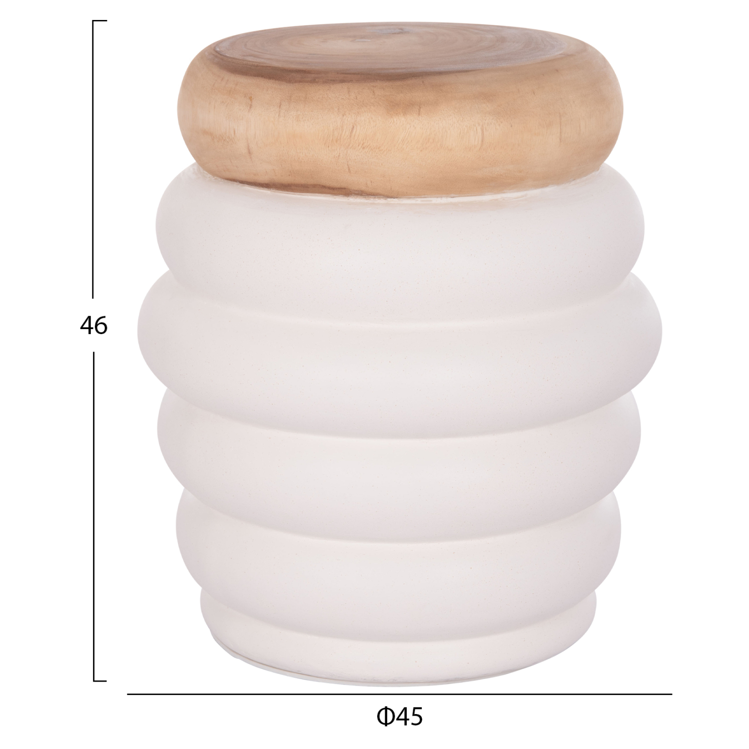 ΣΚΑΜΠΟ PUFFAT HM18172.02 FIBER CEMENT ΛΕΥΚΟ- ΞΥΛΟ TEAK TOP Φ45x46Υεκ. - Image 2