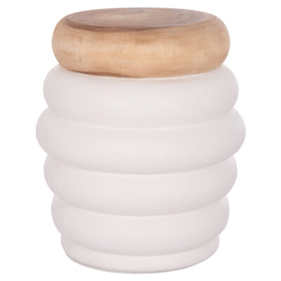 ΣΚΑΜΠΟ PUFFAT HM18172.02 FIBER CEMENT ΛΕΥΚΟ- ΞΥΛΟ TEAK TOP Φ45x46Υεκ.