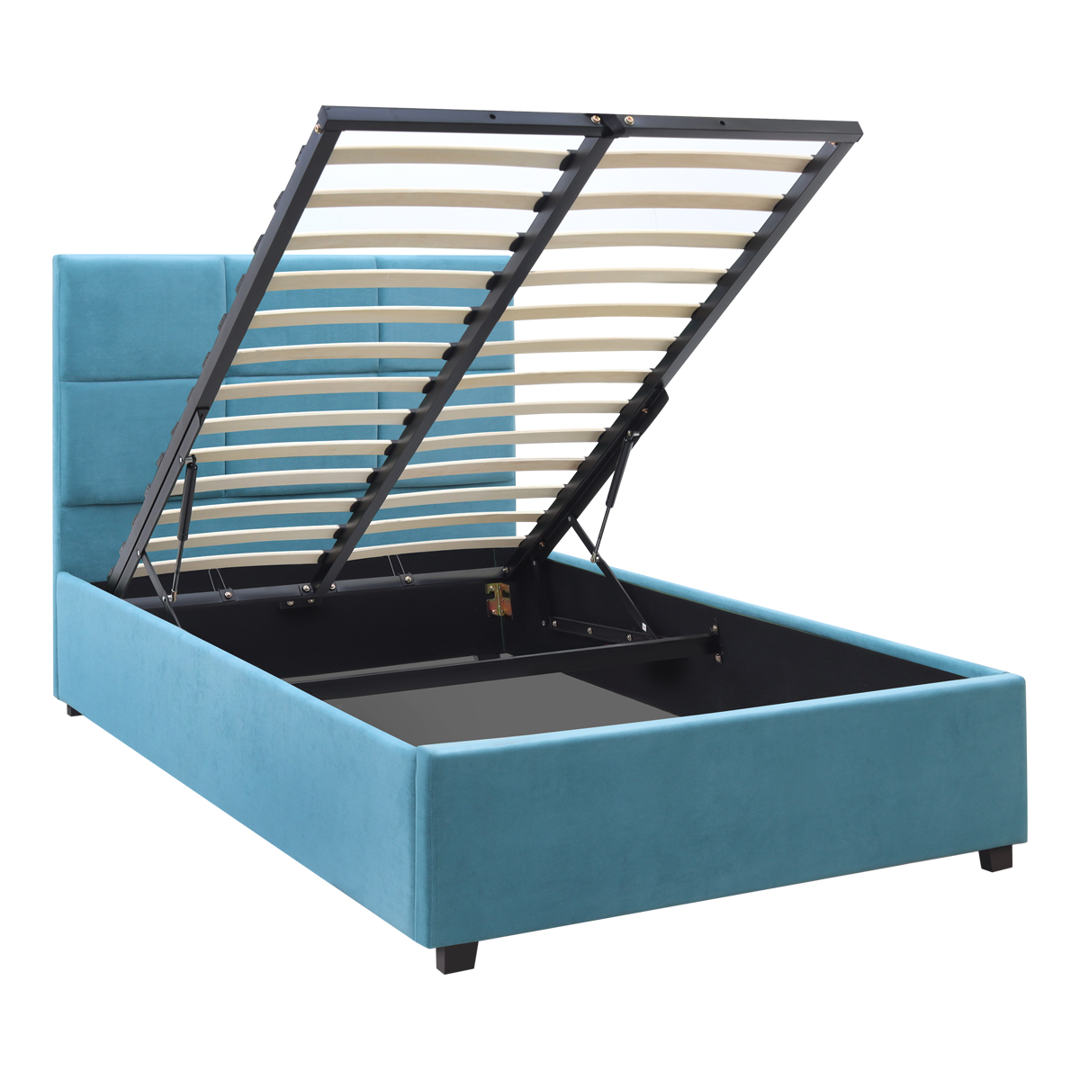 Κρεβάτι Kingston Megapap βελούδινο με αποθηκευτικό χώρο χρώμα γαλάζιο 100x200εκ. - Image 3