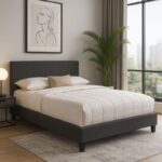 Κρεβάτι Flat Megapap υφασμάτινο χρώμα ανθρακί 140x190εκ.