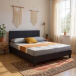 Κρεβάτι Flat Megapap από τεχνόδερμα χρώμα μαύρο ματ 150x200εκ.