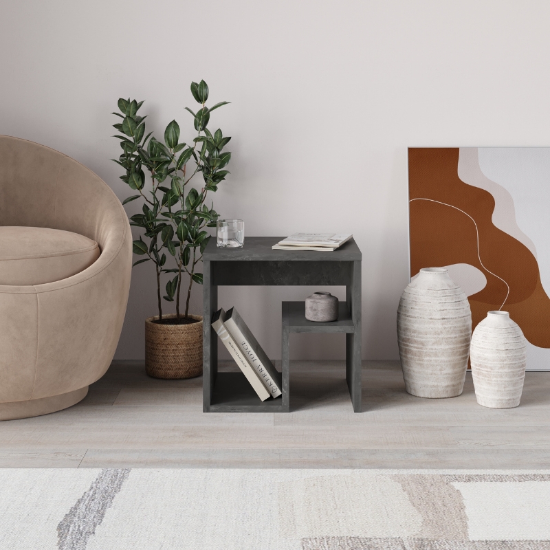 Τραπεζάκι βοηθητικό - Κομοδίνο Bon Megapap χρώμα γκρι ρετρό 40x35x40εκ. - Image 2