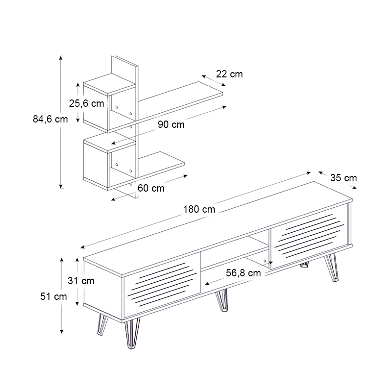 Σύνθεση τηλεόρασης Salerno Megapap χρώμα λευκό 180x35x51εκ. - Image 5