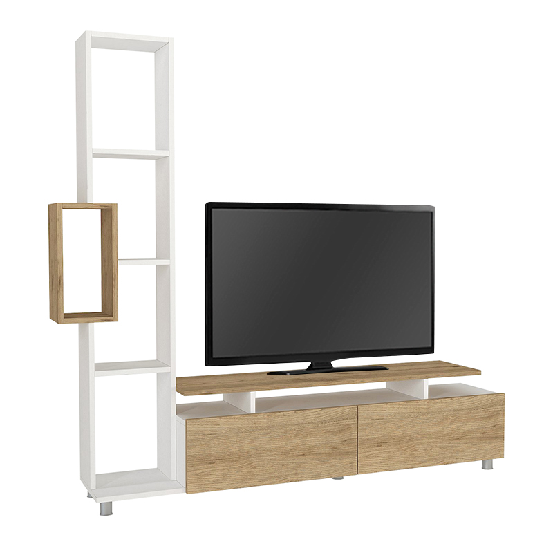 Σύνθεση τηλεόρασης Tulip Megapap χρώμα λευκό - sepet oak 160x29,5x160εκ. - Image 5
