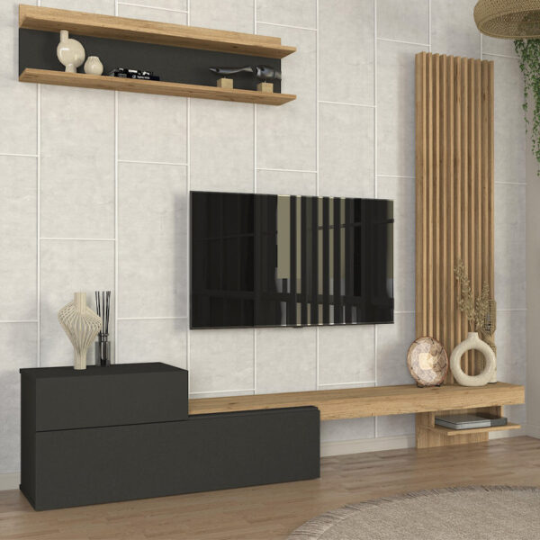 Σύνθεση τηλεόρασης Dumont Megapap χρώμα ανθρακί - sepet oak 240x36,8x200εκ. - Image 2