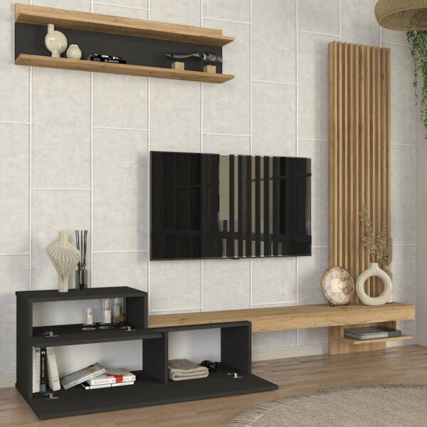 Σύνθεση τηλεόρασης Dumont Megapap χρώμα ανθρακί - sepet oak 240x36,8x200εκ. - Image 3