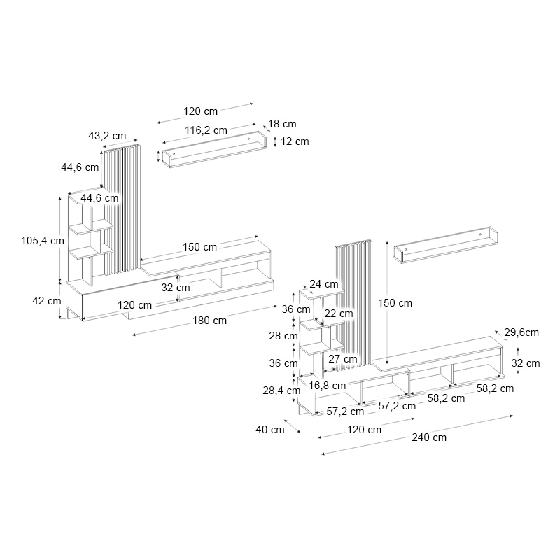 Σύνθεση τηλεόρασης Vermont Megapap χρώμα λευκό - sepet oak 240x40x192εκ. - Image 6