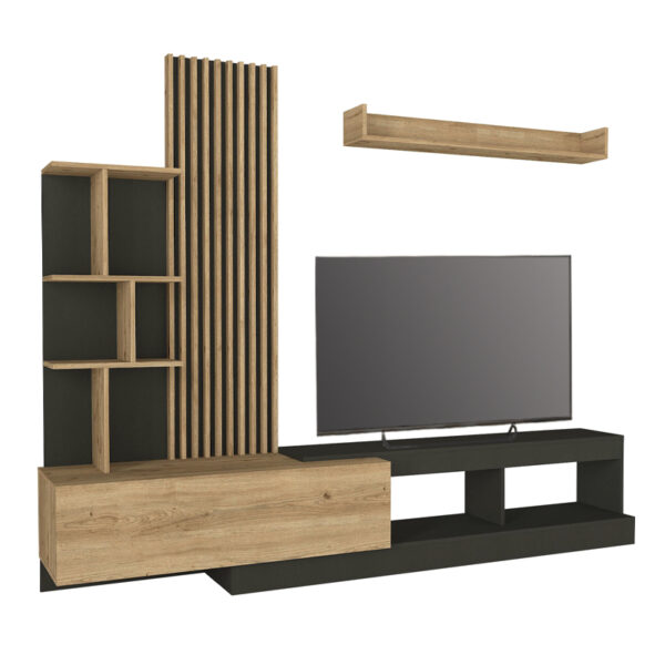 Σύνθεση τηλεόρασης Vermont Megapap χρώμα ανθρακί - sepet oak 240x40x192εκ. - Image 5