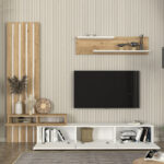 Σύνθεση τηλεόρασης Rosaline Megapap χρώμα λευκό - sepet oak 233x31,3x196,8εκ.