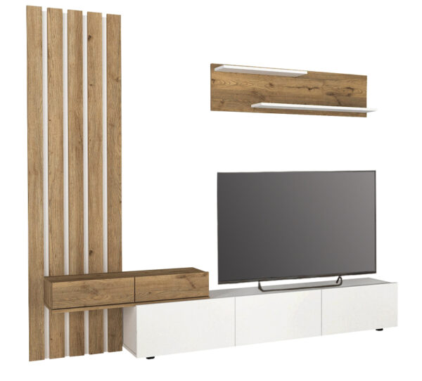 Σύνθεση τηλεόρασης Rosaline Megapap χρώμα λευκό - sepet oak 233x31,3x196,8εκ. - Image 5