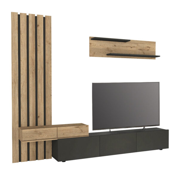 Σύνθεση τηλεόρασης Rosaline Megapap χρώμα ανθρακί - sepet oak 233x31,3x196,8εκ. - Image 5