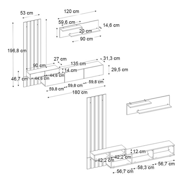 Σύνθεση τηλεόρασης Rosaline Megapap χρώμα ανθρακί - sepet oak 233x31,3x196,8εκ. - Image 6