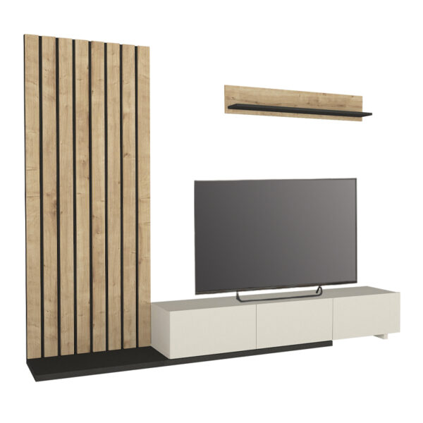 Σύνθεση τηλεόρασης Nagini Megapap χρώμα ivory - sapphire oak - ανθρακί 260x39,4x203,6εκ. - Image 5
