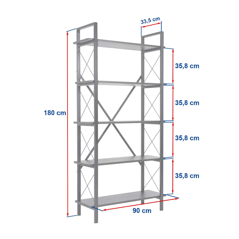 Βιβλιοθήκη Elysian Megapap χρώμα travertine - μαύρο 90x33,5x180εκ. - Image 4