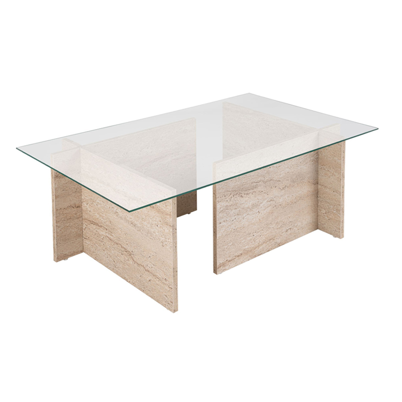 Τραπεζάκι σαλονιού Vetrino Megapap γυάλινο χρώμα travertine 105x65x40εκ. - Image 5