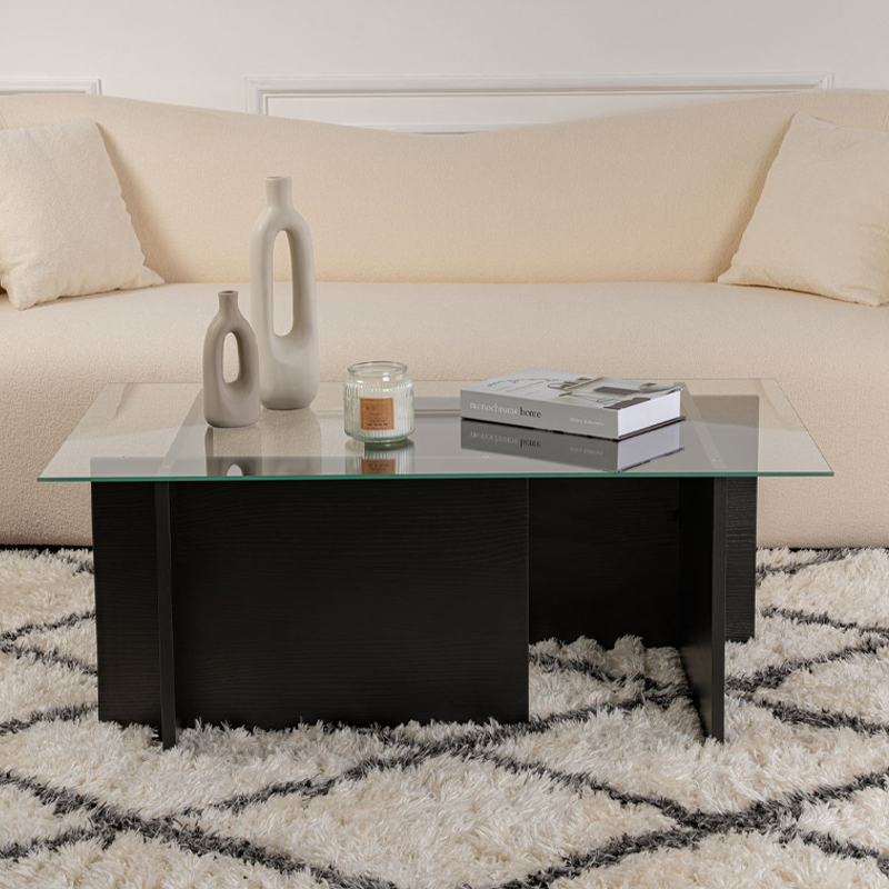 Τραπεζάκι σαλονιού Vetrino Megapap γυάλινο χρώμα μαύρο 105x65x40εκ. - Image 2