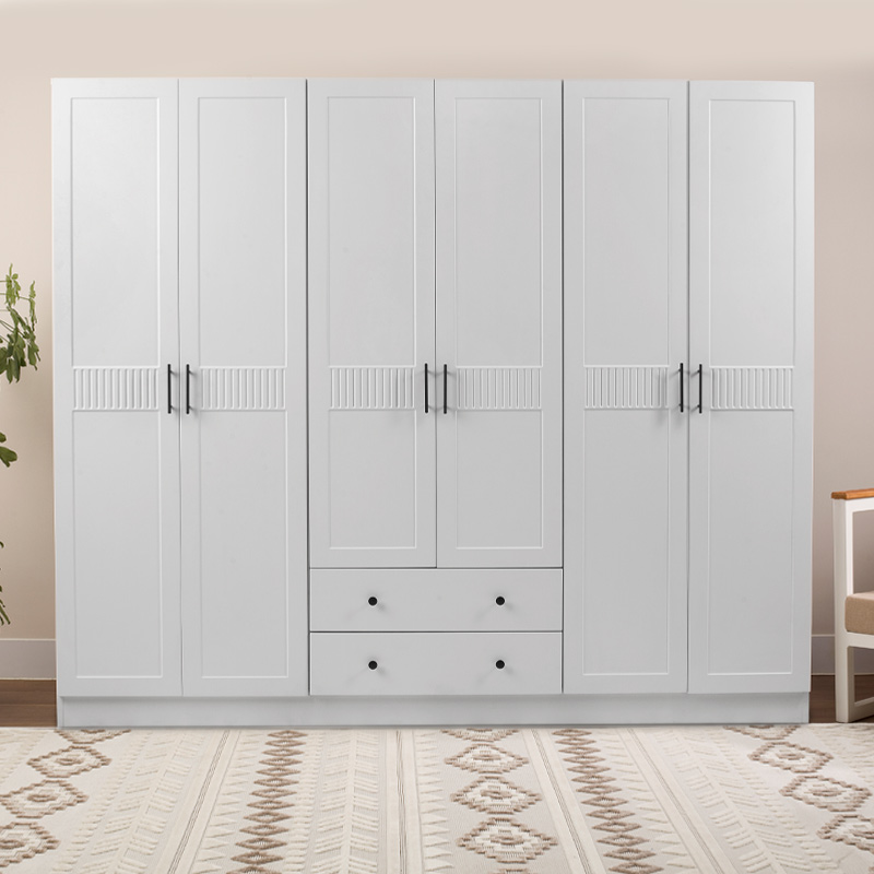 Ντουλάπα ρούχων Jenna Megapap εξάφυλλη με συρτάρια χρώμα λευκό 210x50x182εκ. - Image 2