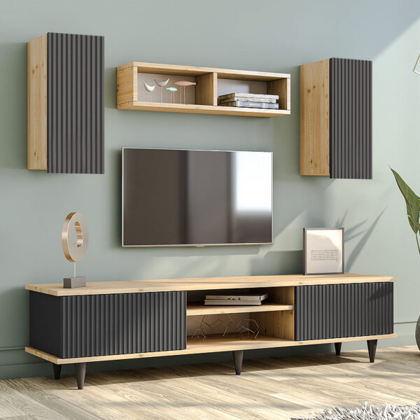 Σύνθεση τηλεόρασης Tokyo Megapap χρώμα sapphire oak - ανθρακί 170x37x45εκ. - Image 2