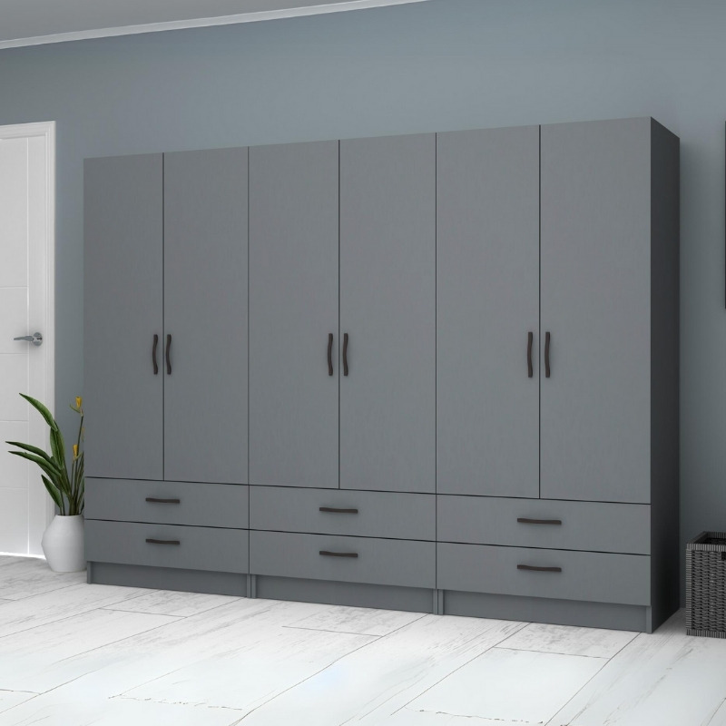 Ντουλάπα ρούχων Ricardo Megapap εξάφυλλη με συρτάρια χρώμα ανθρακί 240x51,8x181εκ. - Image 3