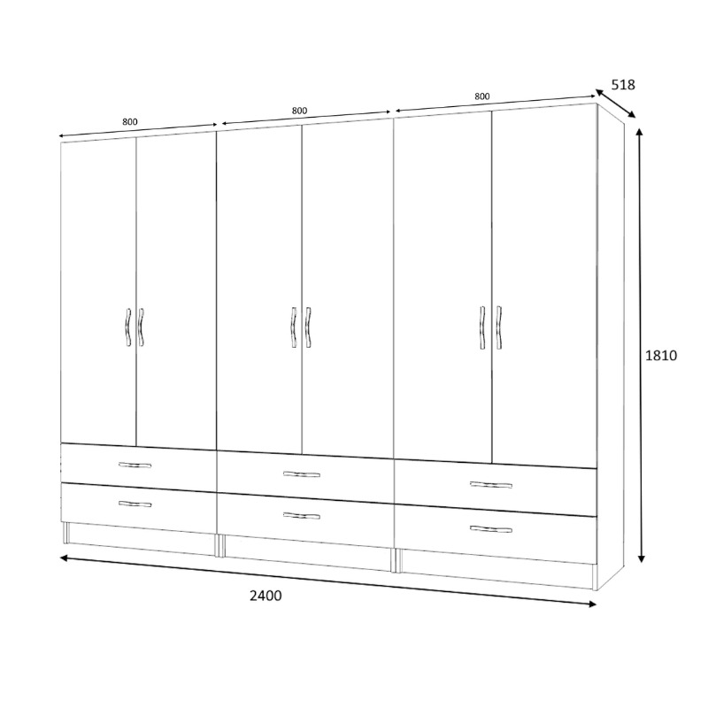 Ντουλάπα ρούχων Ricardo Megapap εξάφυλλη με συρτάρια χρώμα ανθρακί 240x51,8x181εκ. - Image 5