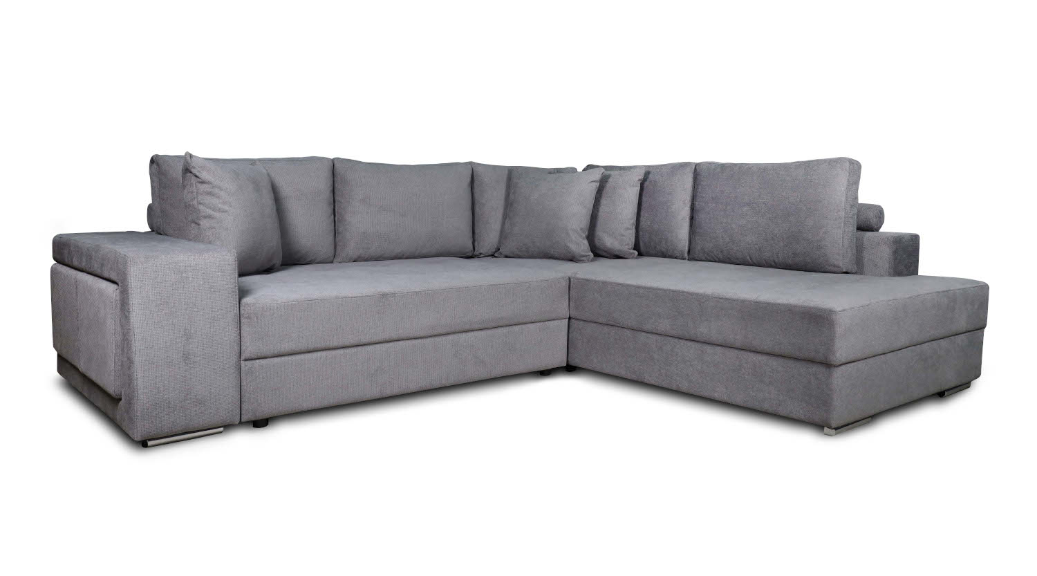 Karina Γωνιακός καναπές κρεβάτι με αποθηκευτικό χώρο & 2 σκαμπό 278x218εκ. Γκρι Ανοιχτό Δεξιά Γωνία - Image 2