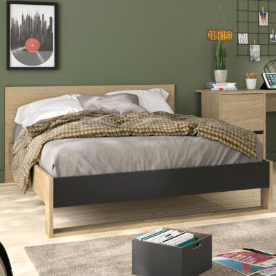 Nael κρεβάτι διπλό 150x205x80εκ. ( για στρώμα 140x200εκ. )  Rookwood Oak / Μαύρο