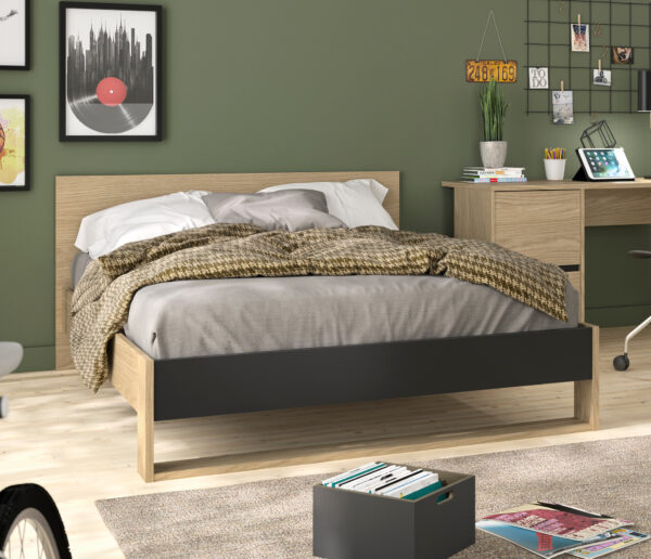 Nael κρεβάτι διπλό 150x205x80εκ. ( για στρώμα 140x200εκ. )  Rookwood Oak / Μαύρο