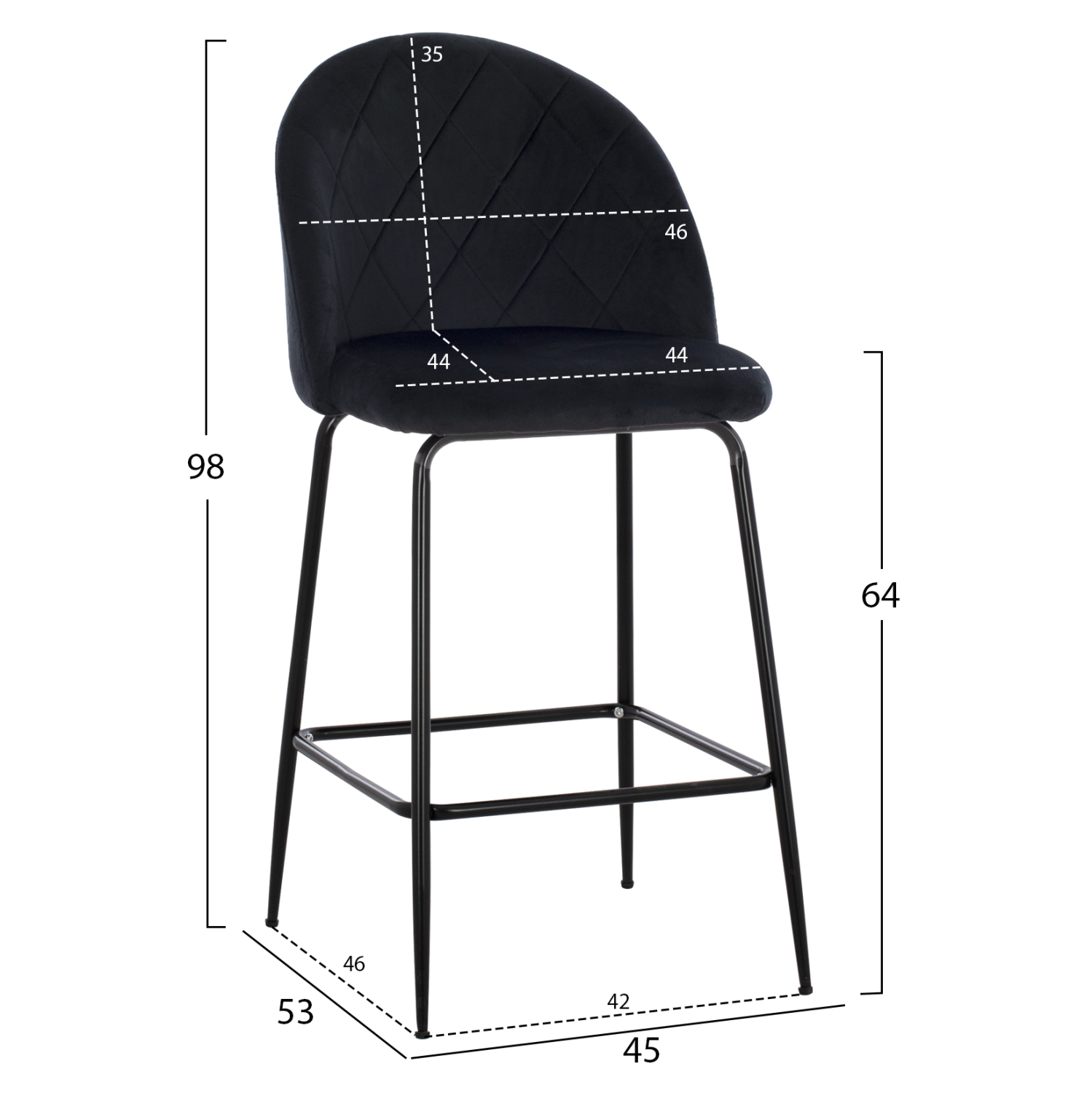 ΣΚΑΜΠΟ ODED ΜΕΣΑΙΟΥ ΥΨΟΥΣ HM8732.14 ΜΕ ΜΕΤΑΛΛΙΚΑ ΠΟΔΙΑ & ΒΕΛΟΥΔΟ ΜΑΥΡΟ 45x53x98 εκ. 2τμχ - Image 2