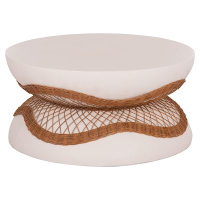 ΤΡΑΠΕΖΙ ΣΑΛΟΝΙΟΥ ANNA HM18157.02 FIBER CEMENT ΛΕΥΚΟ-ΦΥΣΙΚΟ RATTAN--Φ92x44.5Υεκ