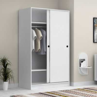 Ντουλάπα ρούχων Regio Megapap δίφυλλη συρόμενη χρώμα λευκό 120x60x200εκ.