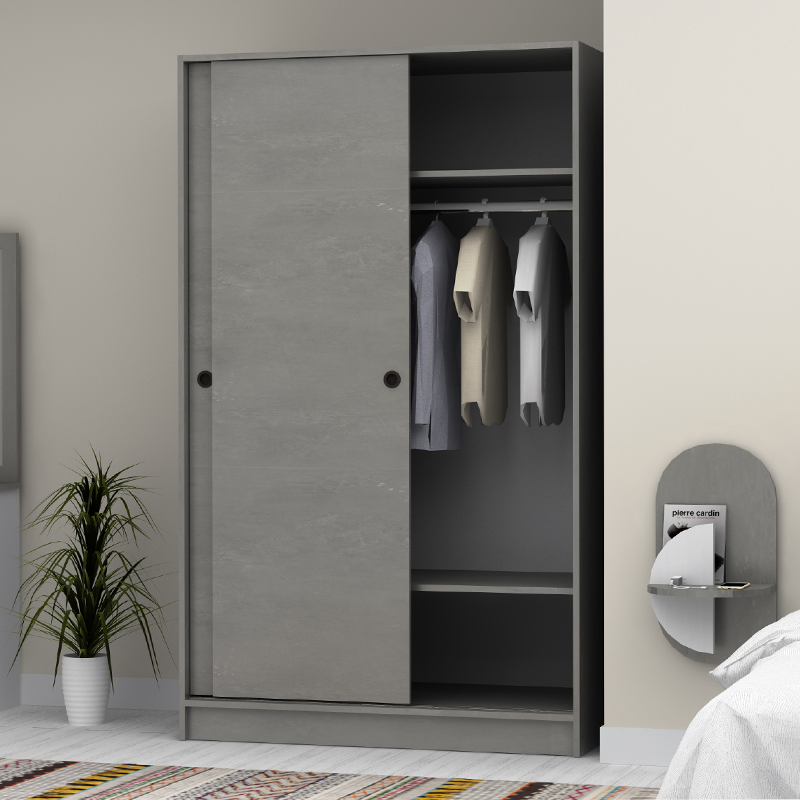 Ντουλάπα ρούχων Regio Megapap δίφυλλη συρόμενη χρώμα γκρι σκυροδέματος 120x60x200εκ. - Image 2