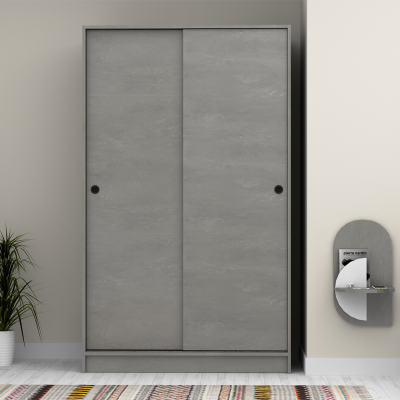 Ντουλάπα ρούχων Regio Megapap δίφυλλη συρόμενη χρώμα γκρι σκυροδέματος 120x60x200εκ. - Image 3