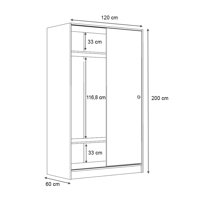Ντουλάπα ρούχων Regio Megapap δίφυλλη συρόμενη χρώμα γκρι σκυροδέματος 120x60x200εκ. - Image 5