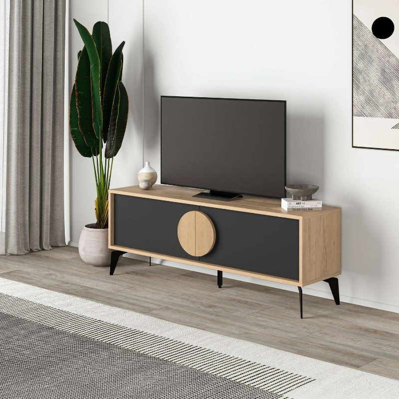 Έπιπλο τηλεόρασης Gora Megapap χρώμα sapphire oak - silky black 140x35,6x51εκ. - Image 2