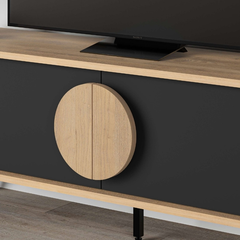 Έπιπλο τηλεόρασης Gora Megapap χρώμα sapphire oak - silky black 140x35,6x51εκ. - Image 4