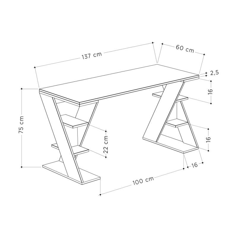 Γραφείο εργασίας Papillon Megapap χρώμα sapphire oak - λευκό 137x60x75εκ - Image 4