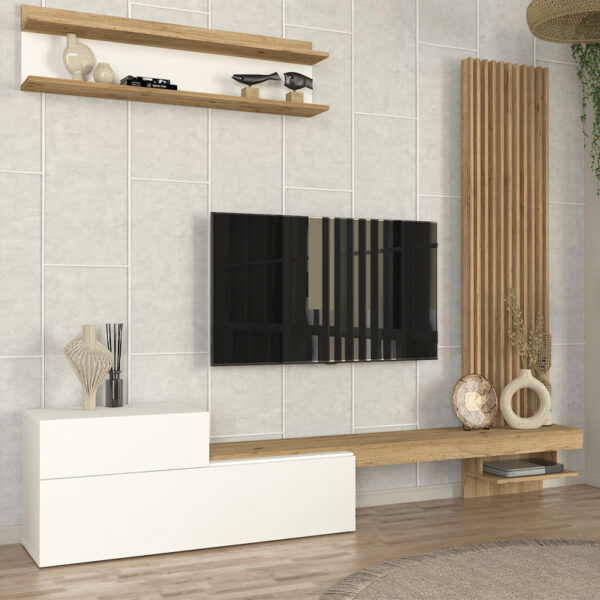 Σύνθεση τηλεόρασης Dumont Megapap χρώμα λευκό - sepet oak 240x36,8x200εκ. - Image 2