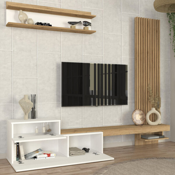 Σύνθεση τηλεόρασης Dumont Megapap χρώμα λευκό - sepet oak 240x36,8x200εκ. - Image 3