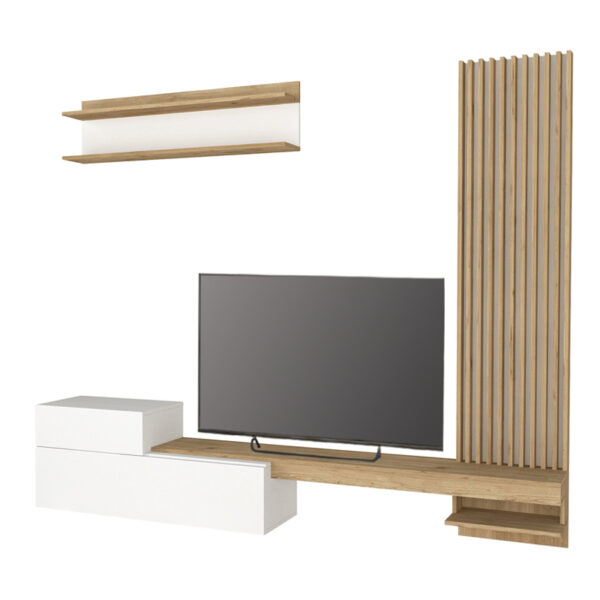 Σύνθεση τηλεόρασης Dumont Megapap χρώμα λευκό - sepet oak 240x36,8x200εκ. - Image 4