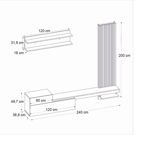Σύνθεση τηλεόρασης Dumont Megapap χρώμα λευκό - sepet oak 240x36,8x200εκ. - Image 5
