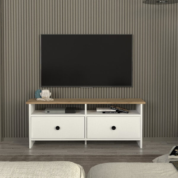 Έπιπλο τηλεόρασης Gradias Megapap χρώμα λευκό - sapphire oak 120x29,6x46,8εκ. - Image 2