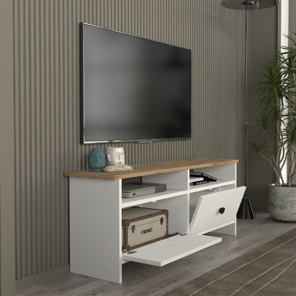 Έπιπλο τηλεόρασης Gradias Megapap χρώμα λευκό - sapphire oak 120x29,6x46,8εκ. - Image 3