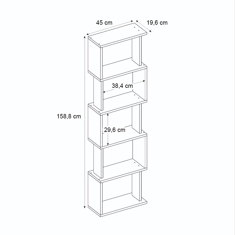 Βιβλιοθήκη Alvina Megapap χρώμα λευκό 45x19,6x158,8εκ. - Image 4