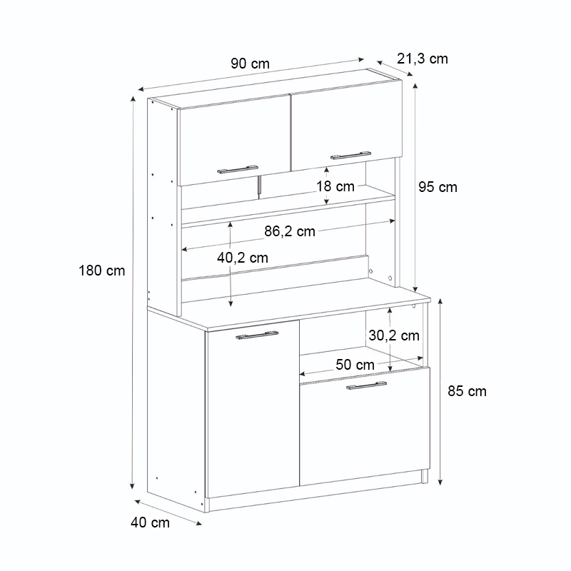 Έπιπλο κουζίνας Tuco 2 Megapap χρώμα λευκό 90x40x180εκ. - Image 6
