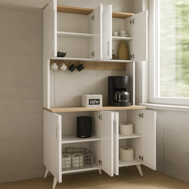 Έπιπλο κουζίνας Kalira 4 Megapap χρώμα λευκό - rota oak 120x40x196εκ. - Image 3