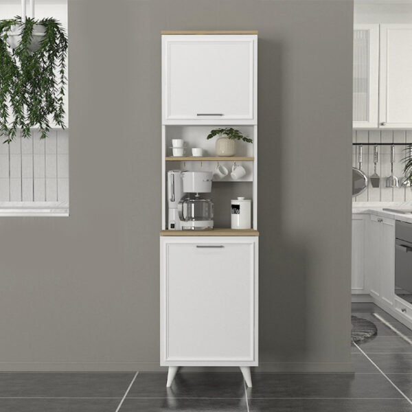Έπιπλο κουζίνας Potter 1 Megapap χρώμα λευκό - rota oak 53,4x39,6x196,1εκ. - Image 2