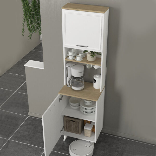 Έπιπλο κουζίνας Potter 1 Megapap χρώμα λευκό - rota oak 53,4x39,6x196,1εκ. - Image 3