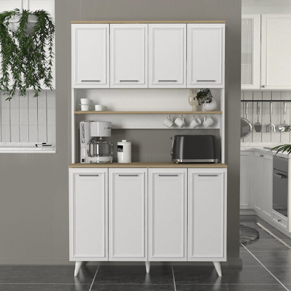 Έπιπλο κουζίνας Potter 4 Megapap χρώμα λευκό - rota oak 120x40x196,1εκ. - Image 2